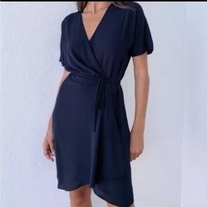 NEW Aritzia Babaton Wallace Navy Tie Waist Belt Wrap Midi dress size Ml